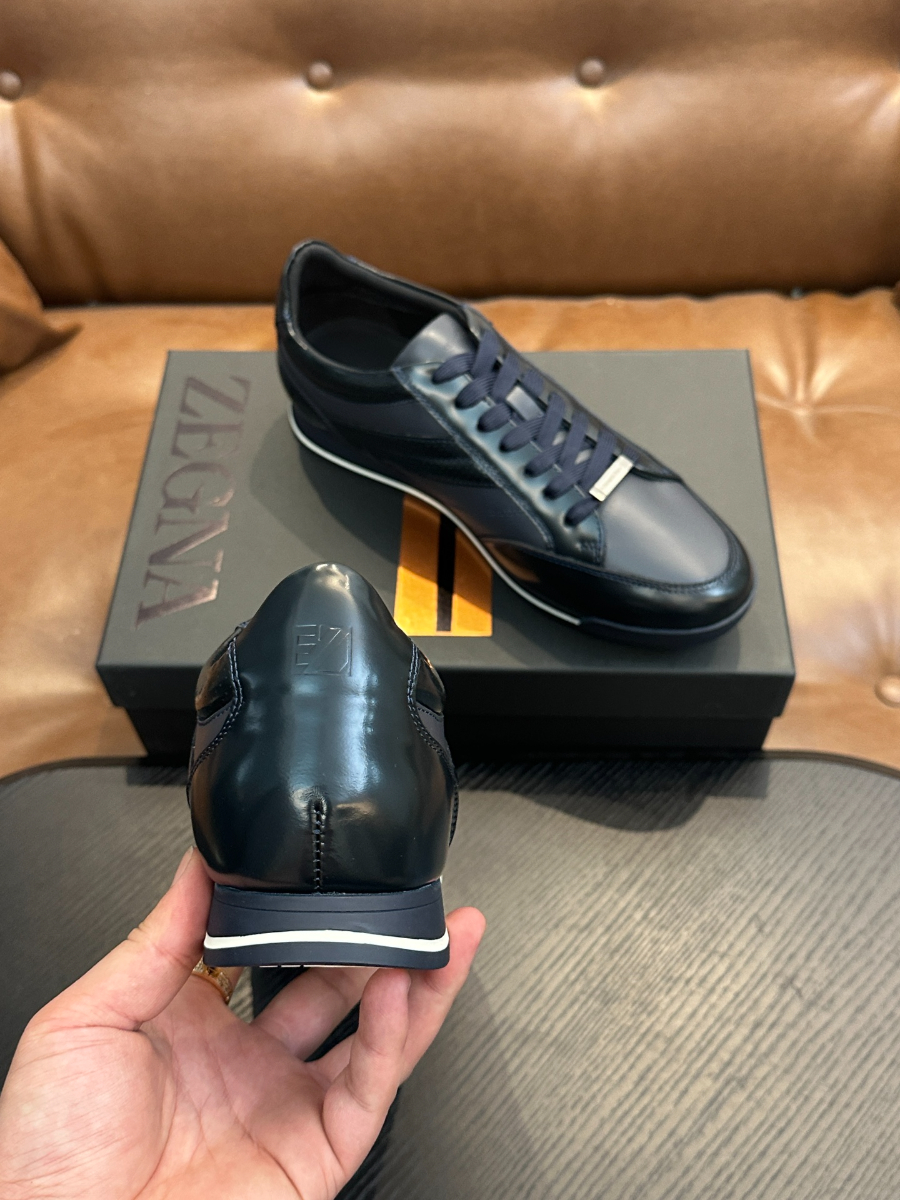 Ermenegildo Zegna 네이비 레더 스니커즈 8