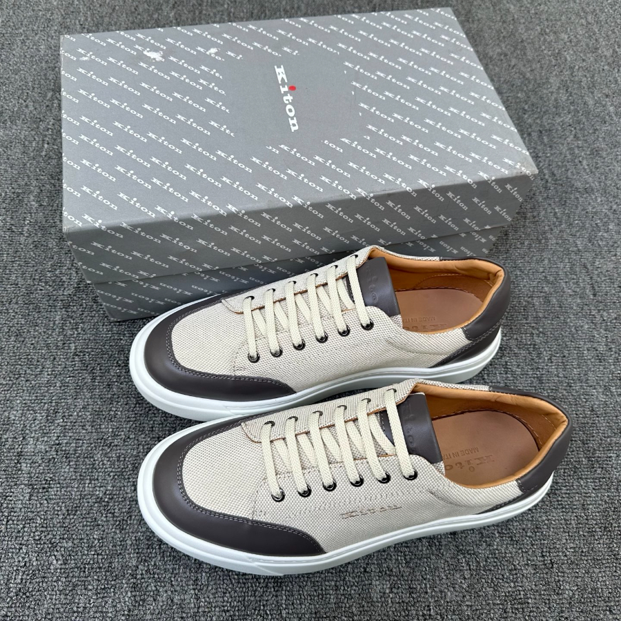 Kiton Inspired Two-Tone Leather Low Top Sneaker 키톤 투톤 레더 로우탑 스니커즈 그레이 1