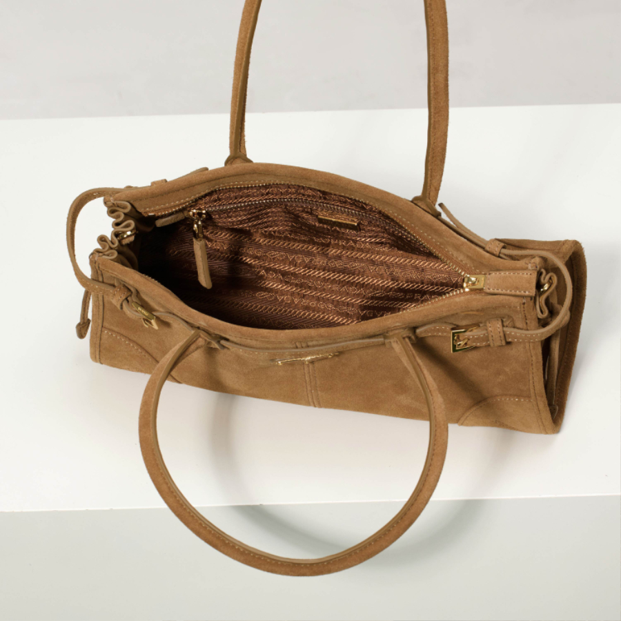 PRADA Soft Lux Suede Leather Top Handle Bag 프라다 소프트 럭스 스웨이드 레더 토트백 브라운 1BA426 32cm 18