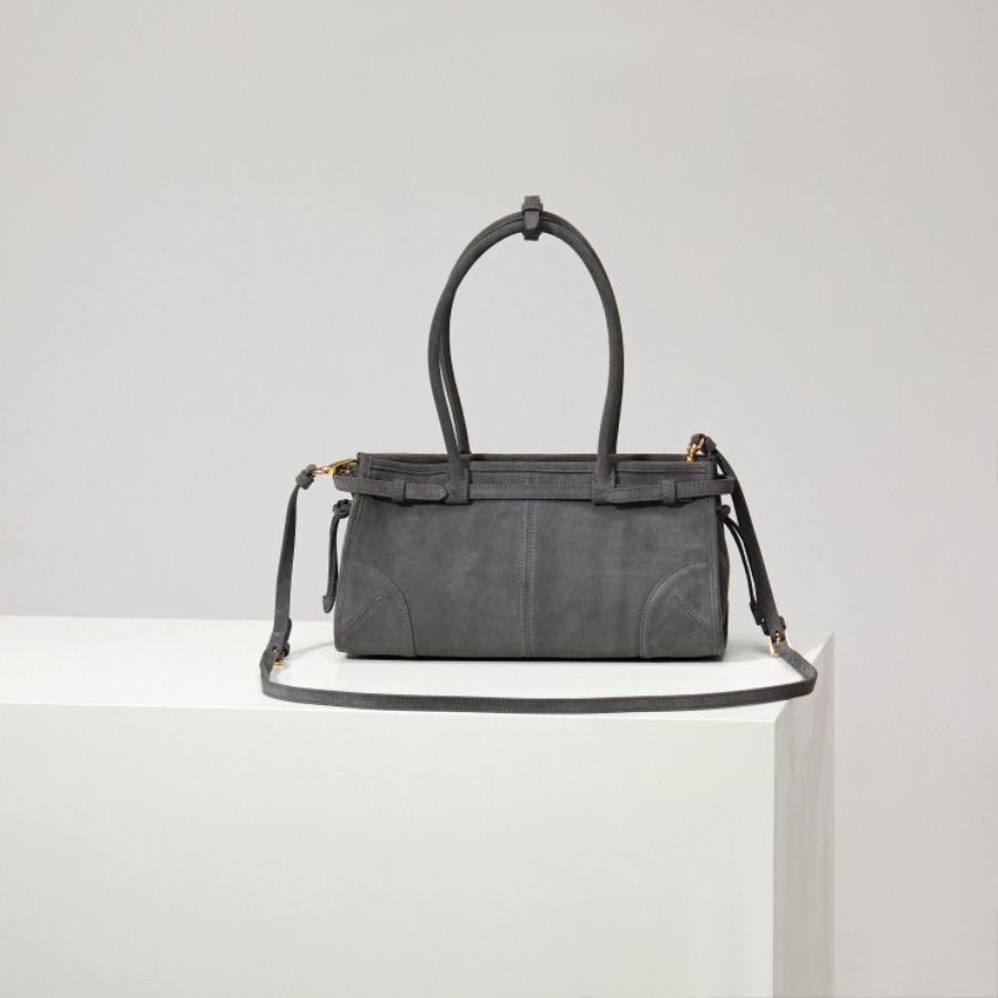 PRADA Soft Lux Suede Leather Top Handle Bag 프라다 소프트 럭스 스웨이드 레더 토트백 그레이 1BA426 32cm 11