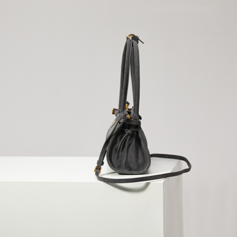 PRADA Soft Lux Suede Leather Top Handle Bag 프라다 소프트 럭스 스웨이드 레더 토트백 그레이 1BA426 32cm 12