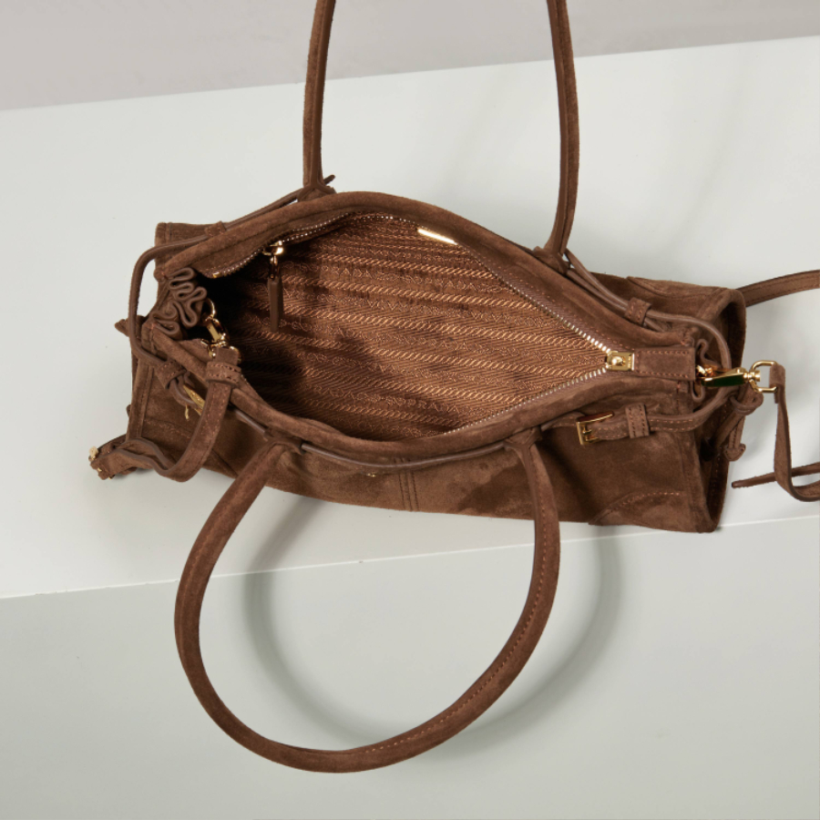 PRADA Soft Lux Suede Leather Top Handle Bag 프라다 소프트 럭스 스웨이드 레더 토트백 브라운 1BA426 32cm 18