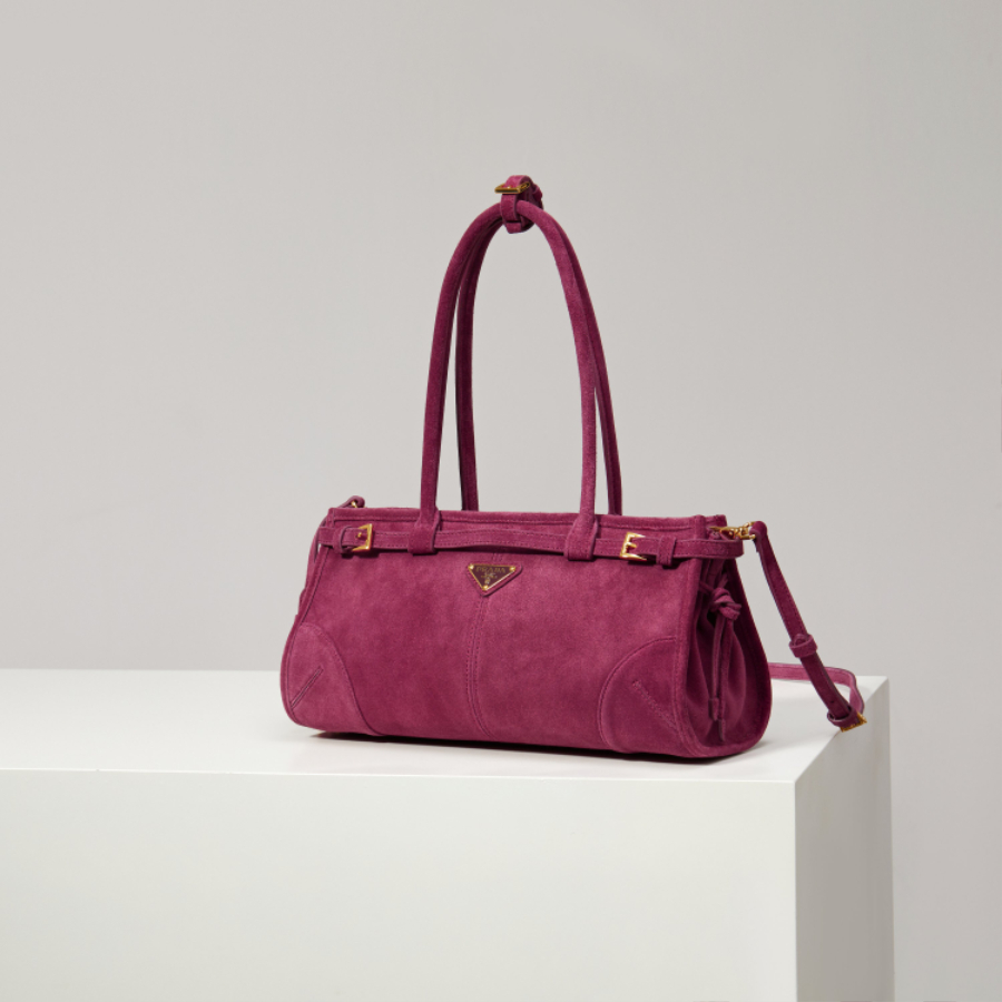 PRADA Soft Lux Suede Leather Top Handle Bag 프라다 소프트 럭스 스웨이드 레더 토트백 체리핑크  1BA426 32cm 1