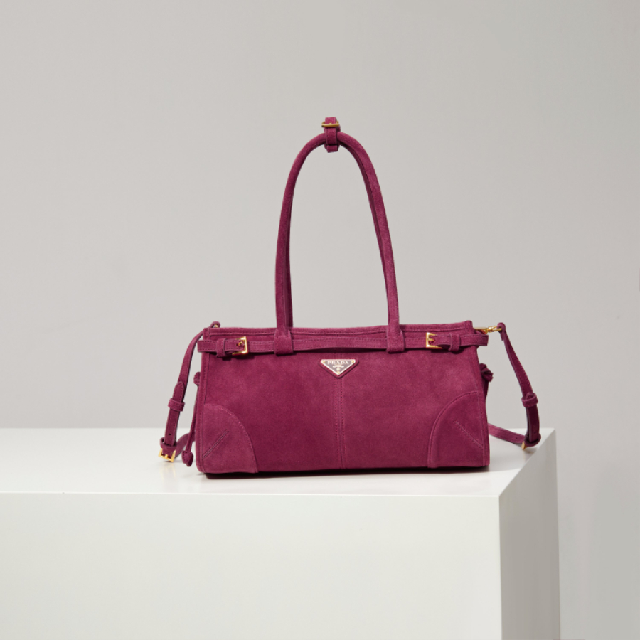 PRADA Soft Lux Suede Leather Top Handle Bag 프라다 소프트 럭스 스웨이드 레더 토트백 체리핑크  1BA426 32cm 10