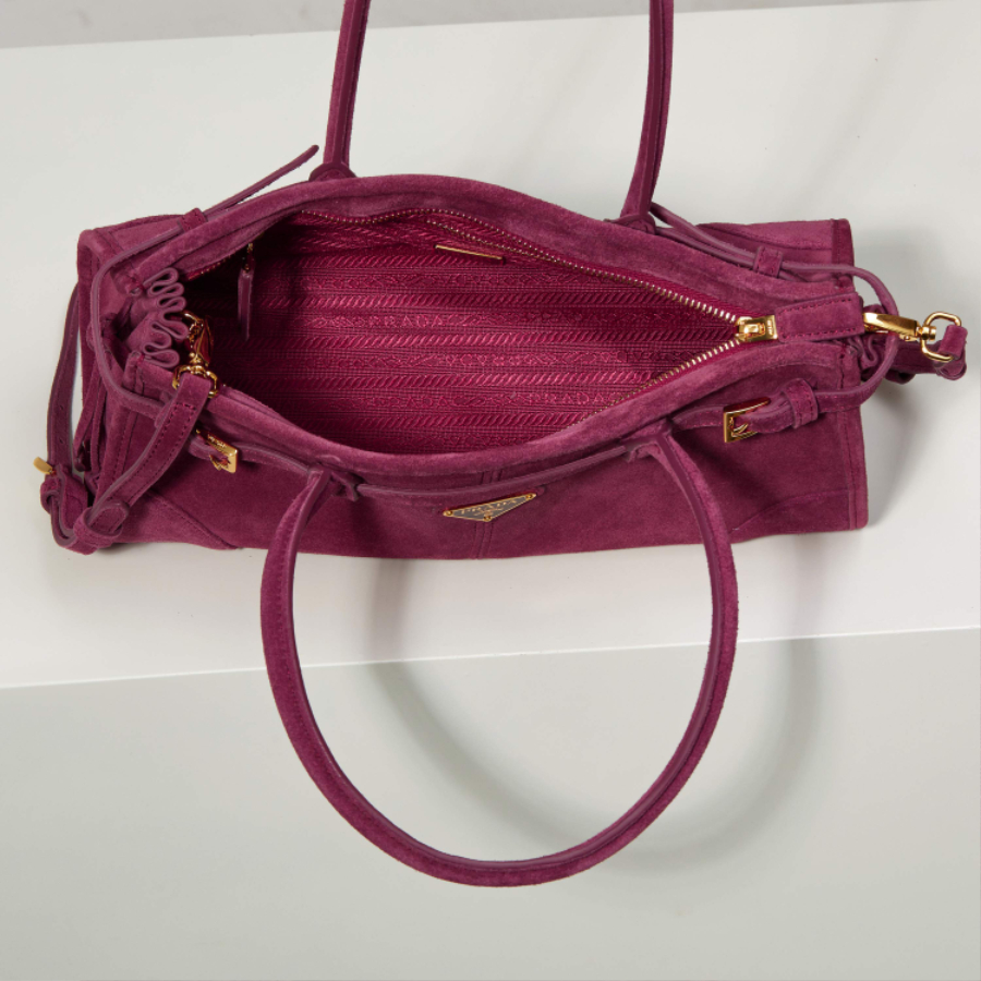 PRADA Soft Lux Suede Leather Top Handle Bag 프라다 소프트 럭스 스웨이드 레더 토트백 체리핑크  1BA426 32cm 18