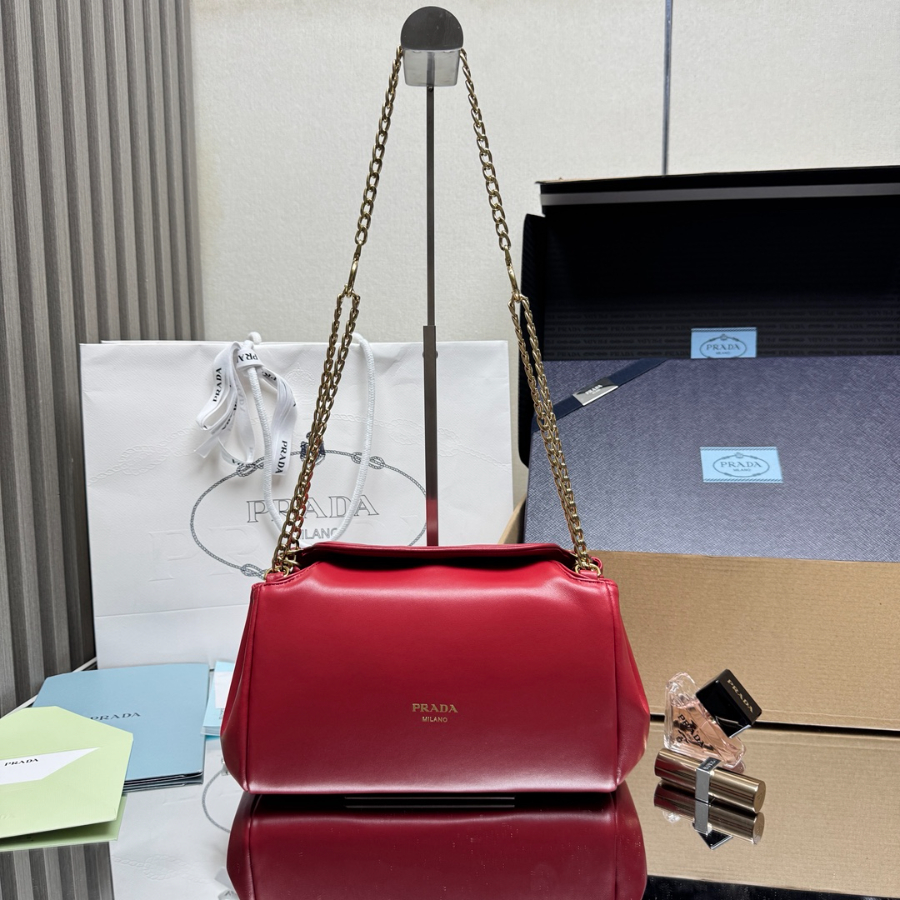 PRADA Tumulte Nappa Leather Shoulder Bag 프라다 투물테 나파 가죽 숄더백 레드1BD395 24cm 1
