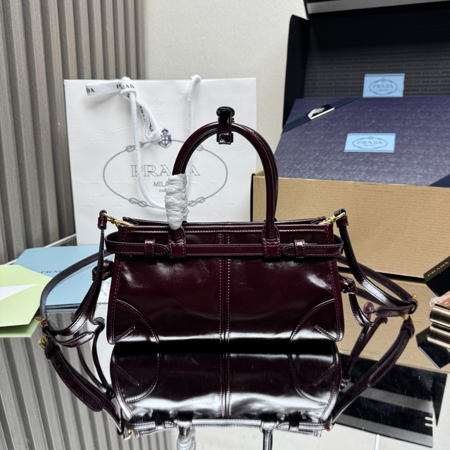 PRADA Re-Edition 1995 Mini Patent Leather 프라다 리에디션 1995 미니 페이턴트 레더 토트백 1BA486 버건디 23cm 5