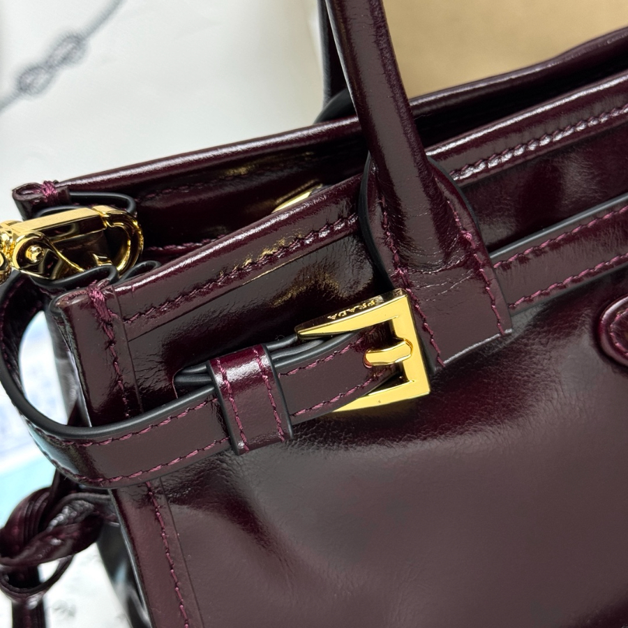 PRADA Re-Edition 1995 Mini Patent Leather 프라다 리에디션 1995 미니 페이턴트 레더 토트백 1BA486 버건디 23cm 10