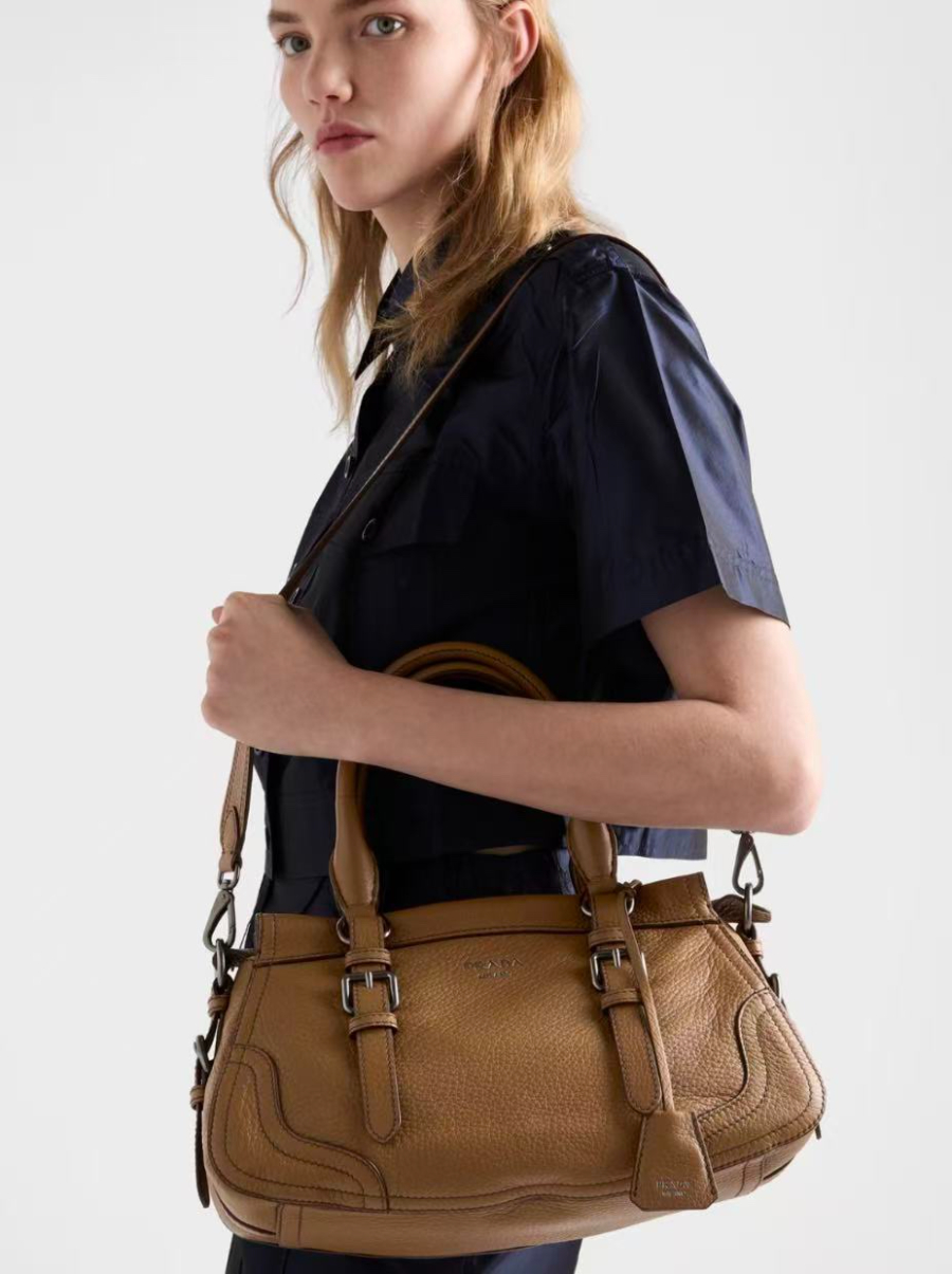 Prada Leather Top-Handle Shoulder Bag 프라다 가죽 탑핸들 내추럴 그레인카프스킨 숄더백 1BG604 브라운 35cm 2