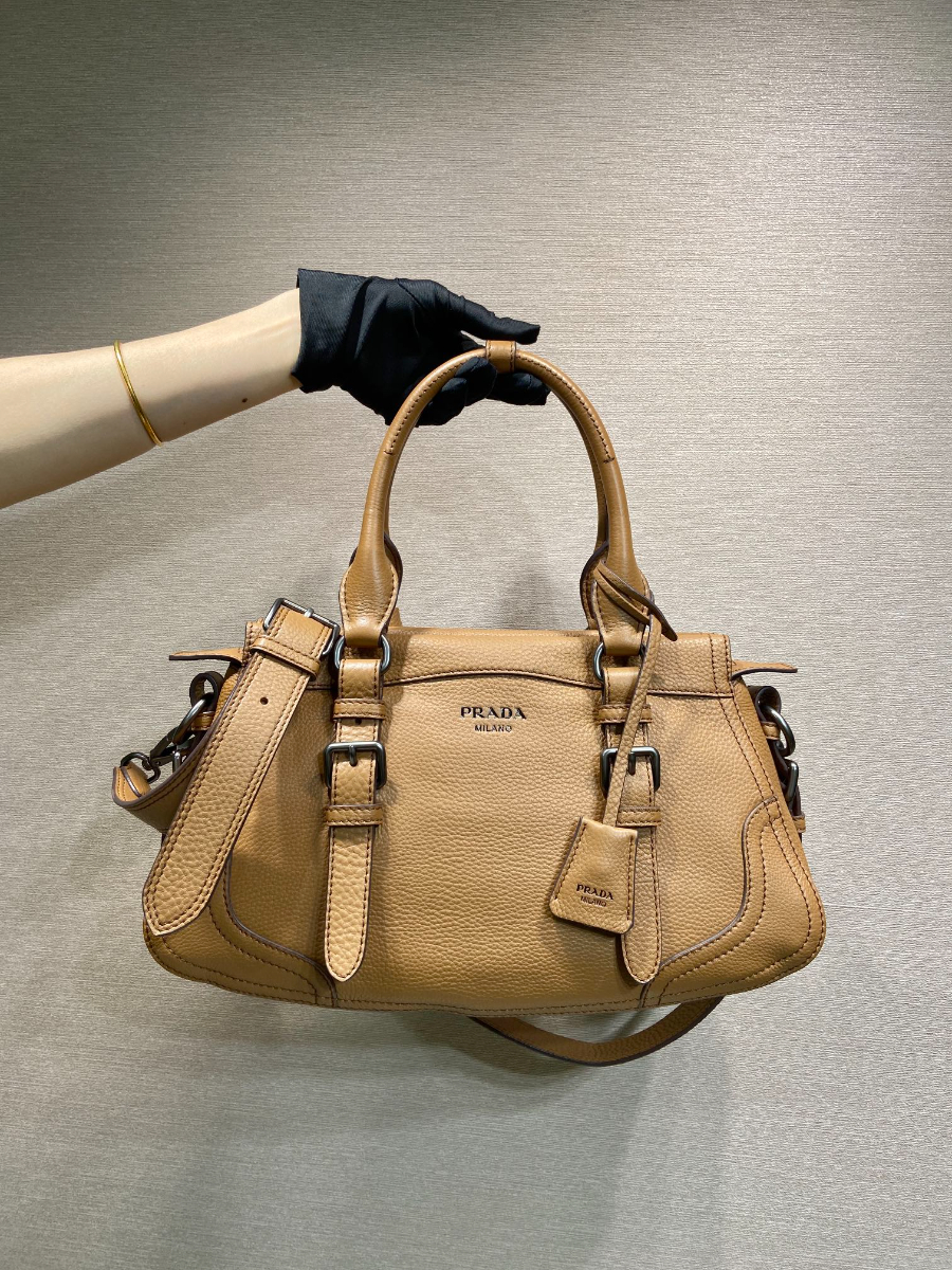 Prada Leather Top-Handle Shoulder Bag 프라다 가죽 탑핸들 내추럴 그레인카프스킨 숄더백 1BG604 브라운 35cm 3