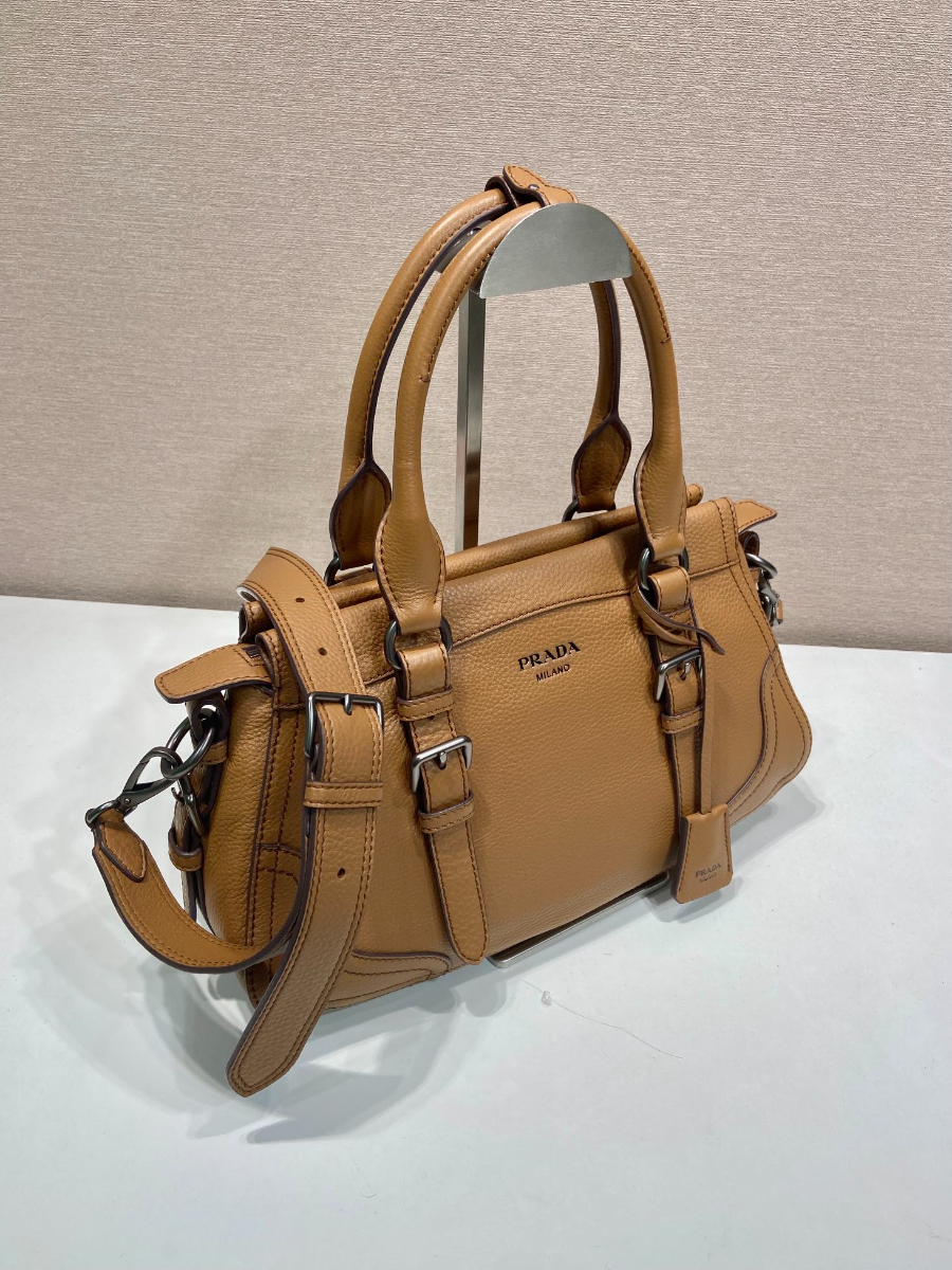 Prada Leather Top-Handle Shoulder Bag 프라다 가죽 탑핸들 내추럴 그레인카프스킨 숄더백 1BG604 브라운 35cm 5