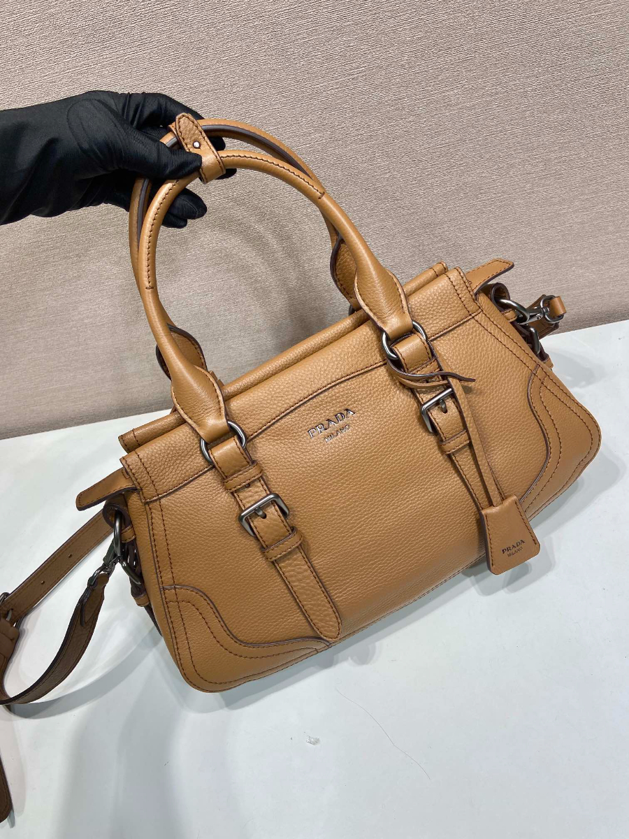 Prada Leather Top-Handle Shoulder Bag 프라다 가죽 탑핸들 내추럴 그레인카프스킨 숄더백 1BG604 브라운 35cm 6