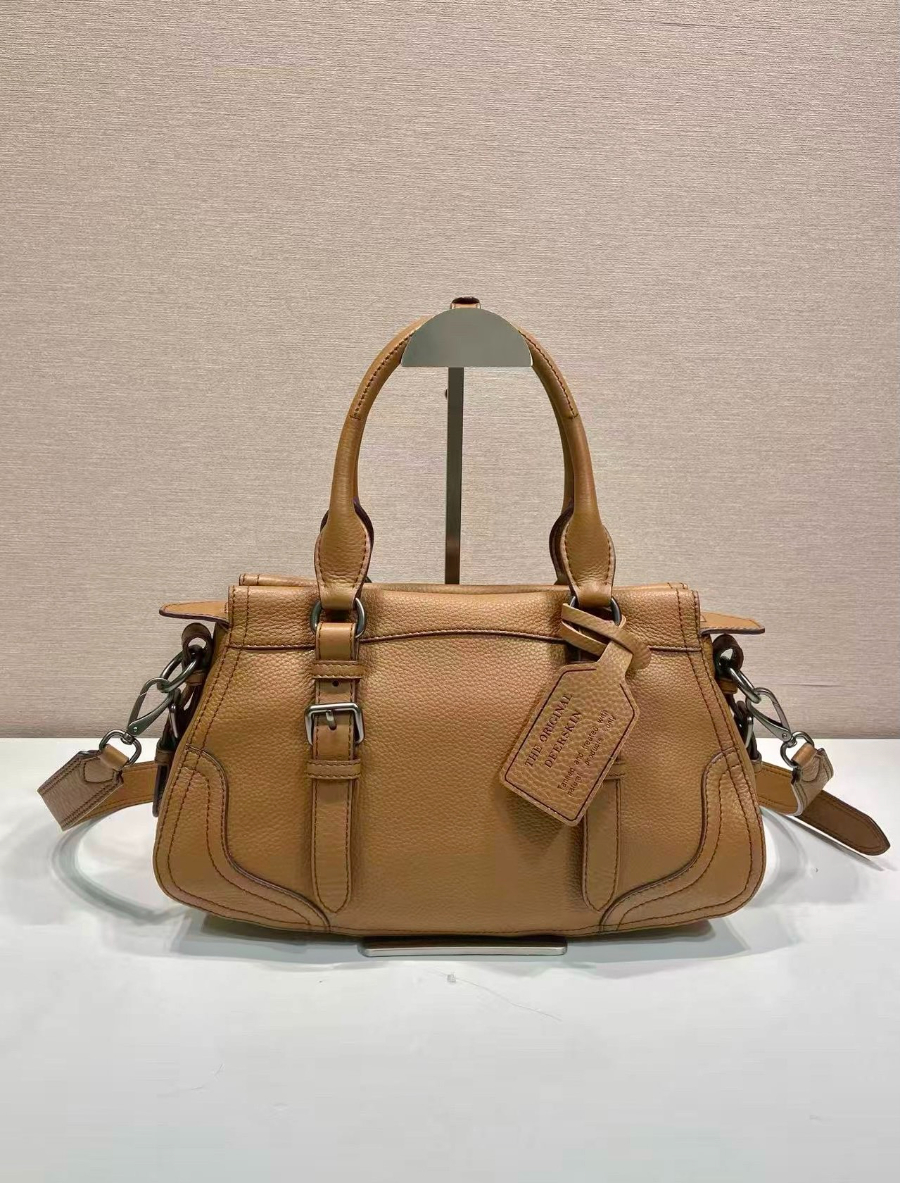 Prada Leather Top-Handle Shoulder Bag 프라다 가죽 탑핸들 내추럴 그레인카프스킨 숄더백 1BG604 브라운 35cm 7