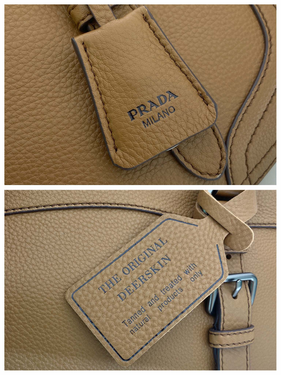 Prada Leather Top-Handle Shoulder Bag 프라다 가죽 탑핸들 내추럴 그레인카프스킨 숄더백 1BG604 브라운 35cm 10