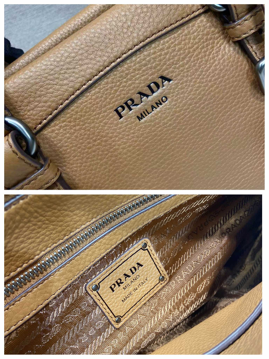 Prada Leather Top-Handle Shoulder Bag 프라다 가죽 탑핸들 내추럴 그레인카프스킨 숄더백 1BG604 브라운 35cm 12