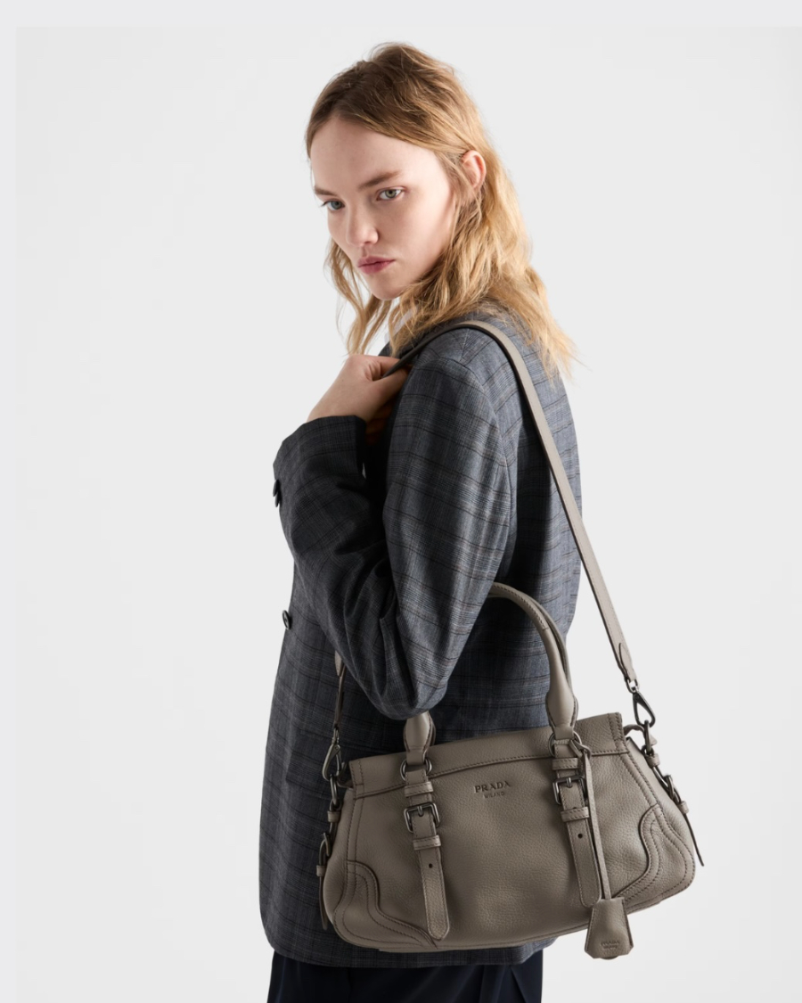 Prada Leather Top-Handle Shoulder Bag 프라다 가죽 탑핸들 내추럴 그레인카프스킨 숄더백 1BG604 스모그그레이 35cm 2