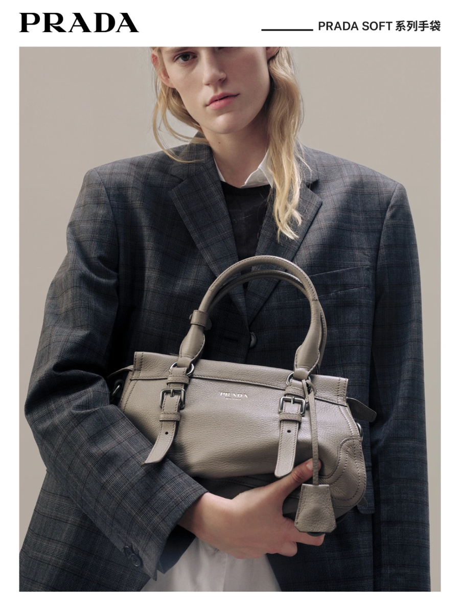 Prada Leather Top-Handle Shoulder Bag 프라다 가죽 탑핸들 내추럴 그레인카프스킨 숄더백 1BG604 스모그그레이 35cm 3