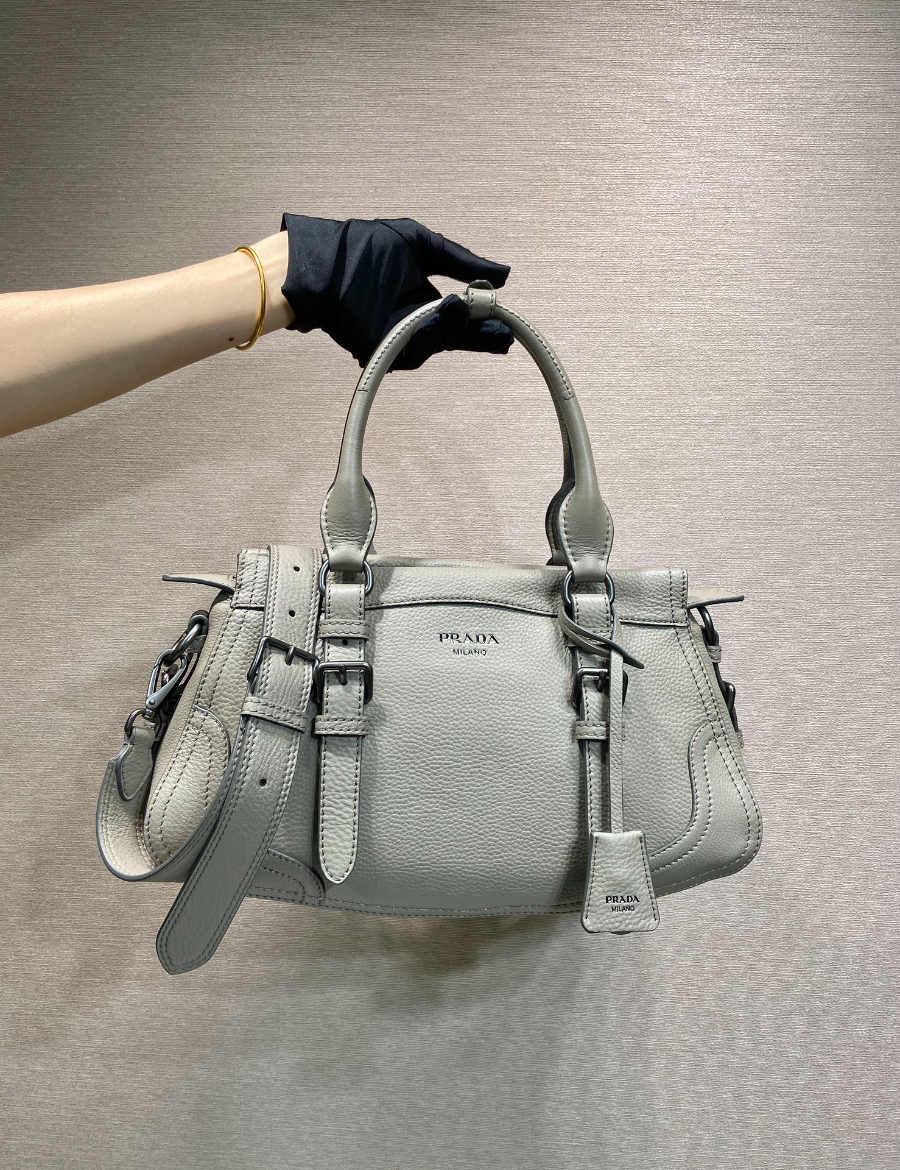 Prada Leather Top-Handle Shoulder Bag 프라다 가죽 탑핸들 내추럴 그레인카프스킨 숄더백 1BG604 스모그그레이 35cm 4