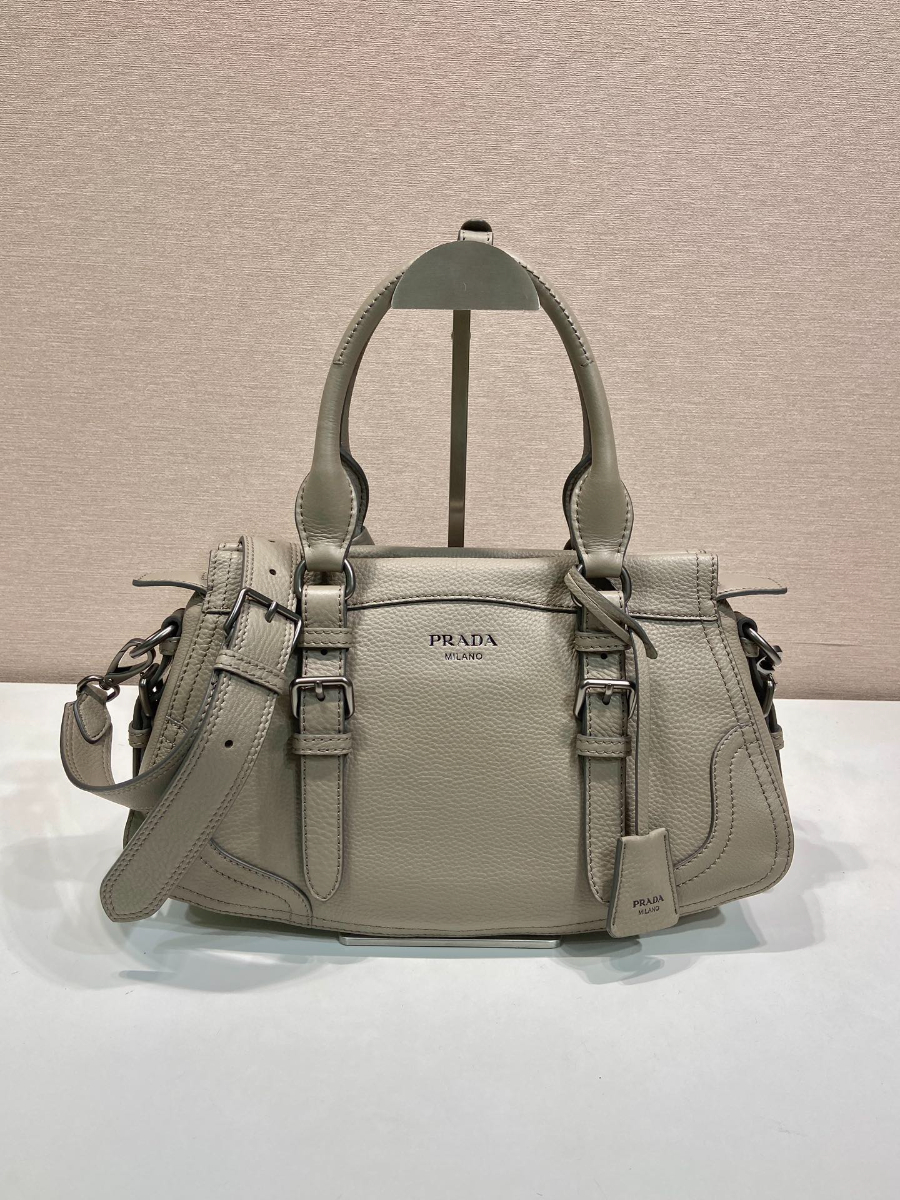 Prada Leather Top-Handle Shoulder Bag 프라다 가죽 탑핸들 내추럴 그레인카프스킨 숄더백 1BG604 스모그그레이 35cm 5