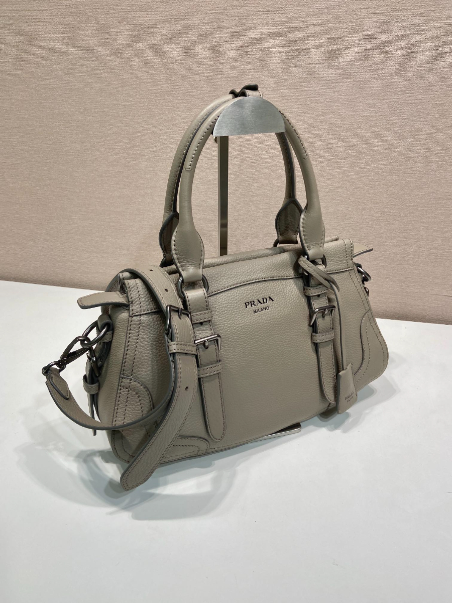 Prada Leather Top-Handle Shoulder Bag 프라다 가죽 탑핸들 내추럴 그레인카프스킨 숄더백 1BG604 스모그그레이 35cm 6