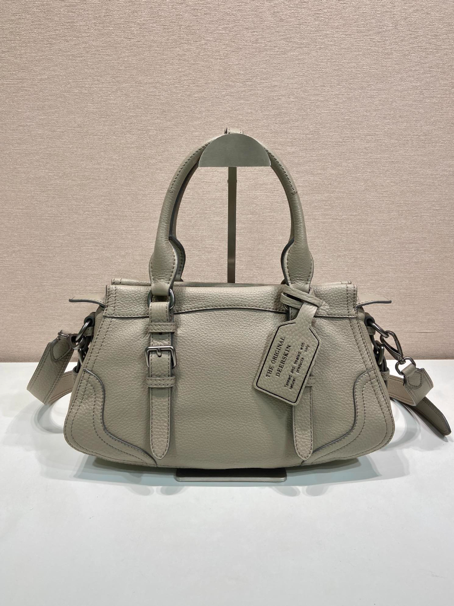 Prada Leather Top-Handle Shoulder Bag 프라다 가죽 탑핸들 내추럴 그레인카프스킨 숄더백 1BG604 스모그그레이 35cm 7