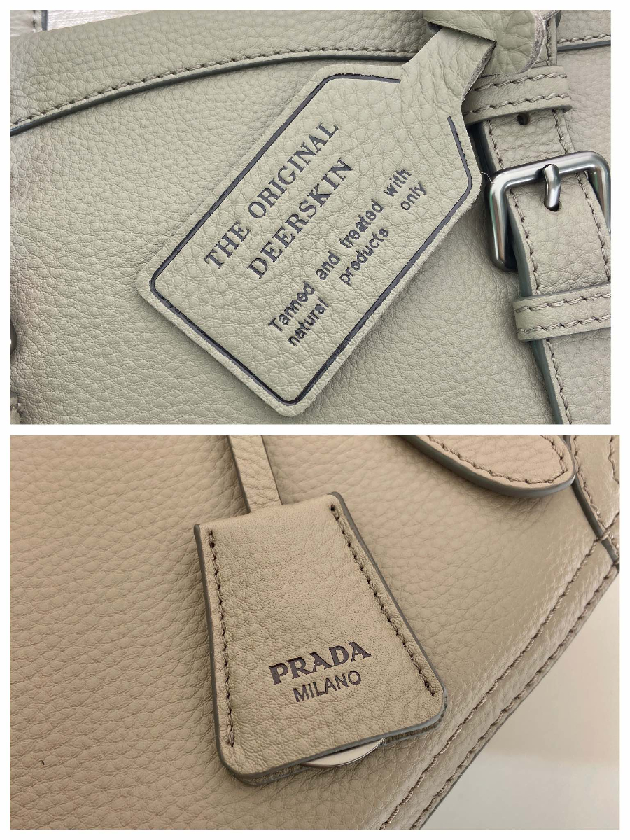 Prada Leather Top-Handle Shoulder Bag 프라다 가죽 탑핸들 내추럴 그레인카프스킨 숄더백 1BG604 스모그그레이 35cm 10