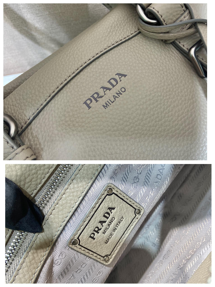 Prada Leather Top-Handle Shoulder Bag 프라다 가죽 탑핸들 내추럴 그레인카프스킨 숄더백 1BG604 스모그그레이 35cm 13