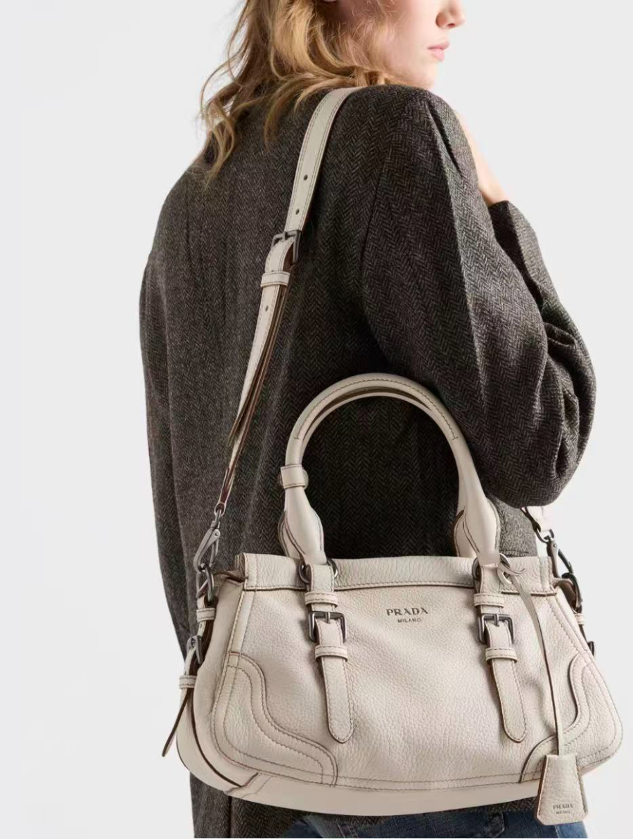 Prada Leather Top-Handle Shoulder Bag 프라다 가죽 탑핸들 내추럴 그레인카프스킨 숄더백 1BG604 아이보리 35cm 2