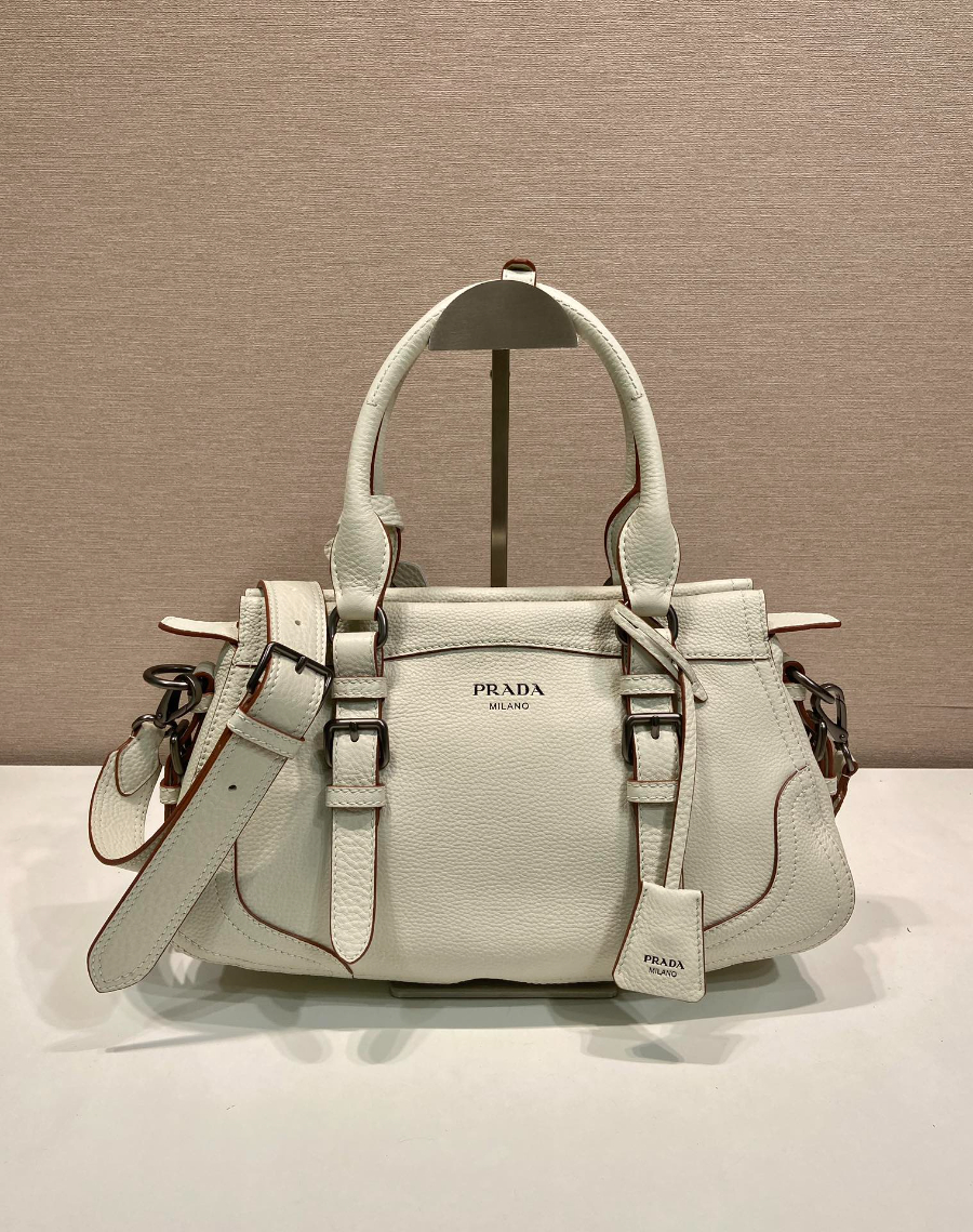 Prada Leather Top-Handle Shoulder Bag 프라다 가죽 탑핸들 내추럴 그레인카프스킨 숄더백 1BG604 아이보리 35cm 4