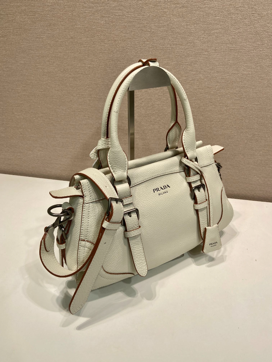 Prada Leather Top-Handle Shoulder Bag 프라다 가죽 탑핸들 내추럴 그레인카프스킨 숄더백 1BG604 아이보리 35cm 5