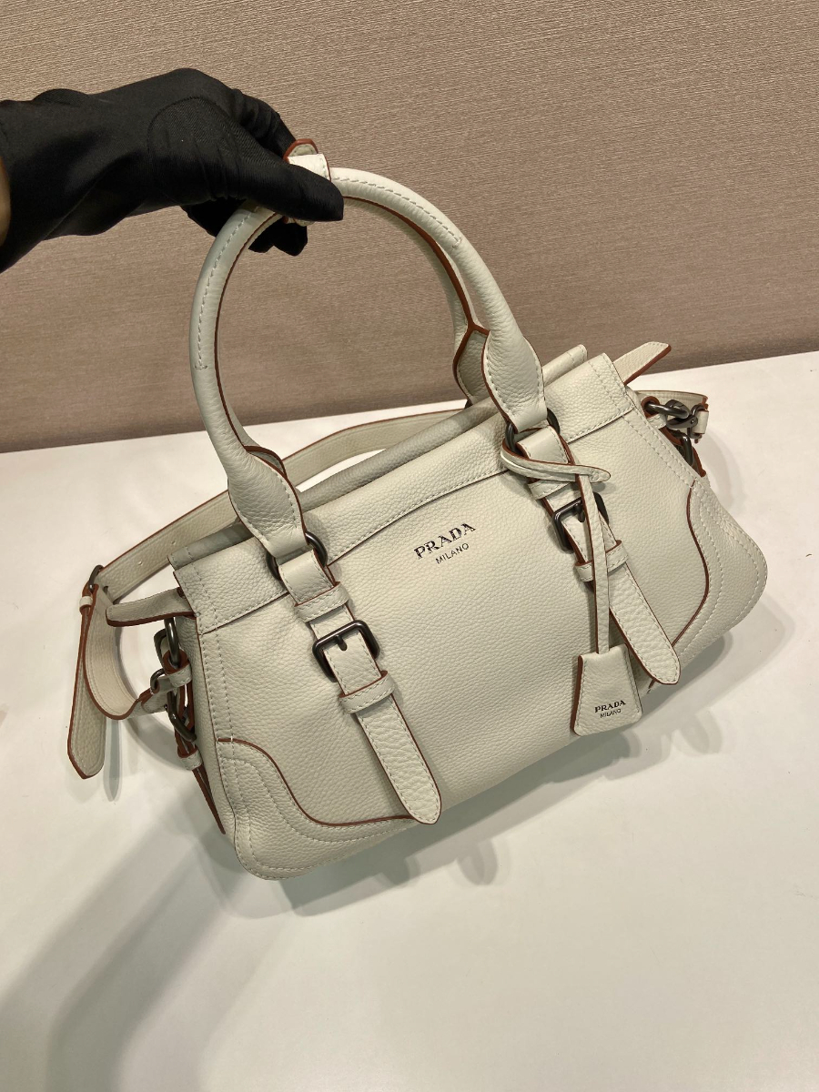 Prada Leather Top-Handle Shoulder Bag 프라다 가죽 탑핸들 내추럴 그레인카프스킨 숄더백 1BG604 아이보리 35cm 6