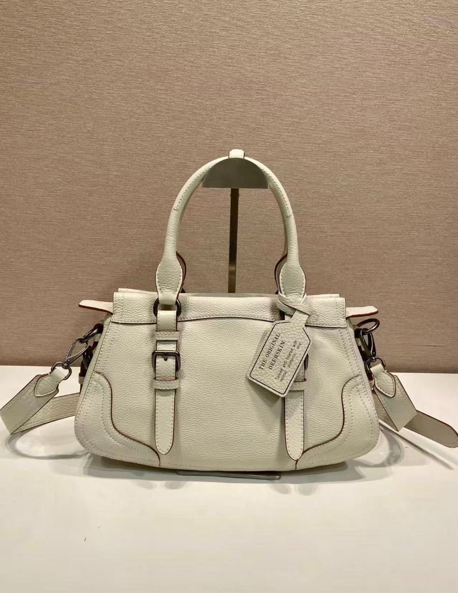 Prada Leather Top-Handle Shoulder Bag 프라다 가죽 탑핸들 내추럴 그레인카프스킨 숄더백 1BG604 아이보리 35cm 7