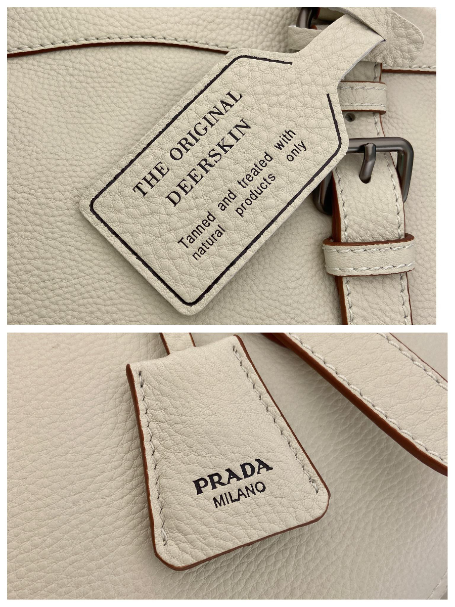 Prada Leather Top-Handle Shoulder Bag 프라다 가죽 탑핸들 내추럴 그레인카프스킨 숄더백 1BG604 아이보리 35cm 11
