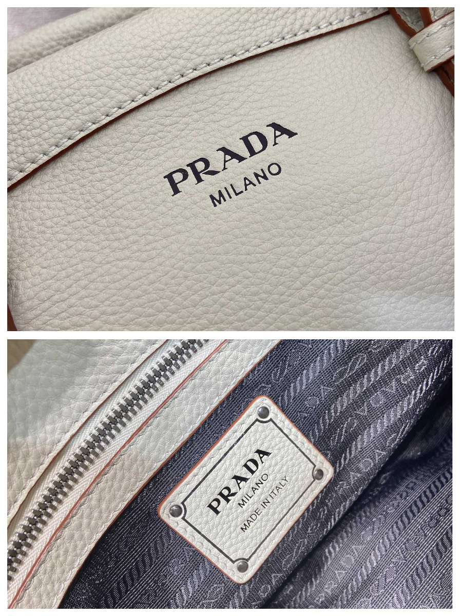 Prada Leather Top-Handle Shoulder Bag 프라다 가죽 탑핸들 내추럴 그레인카프스킨 숄더백 1BG604 아이보리 35cm 12