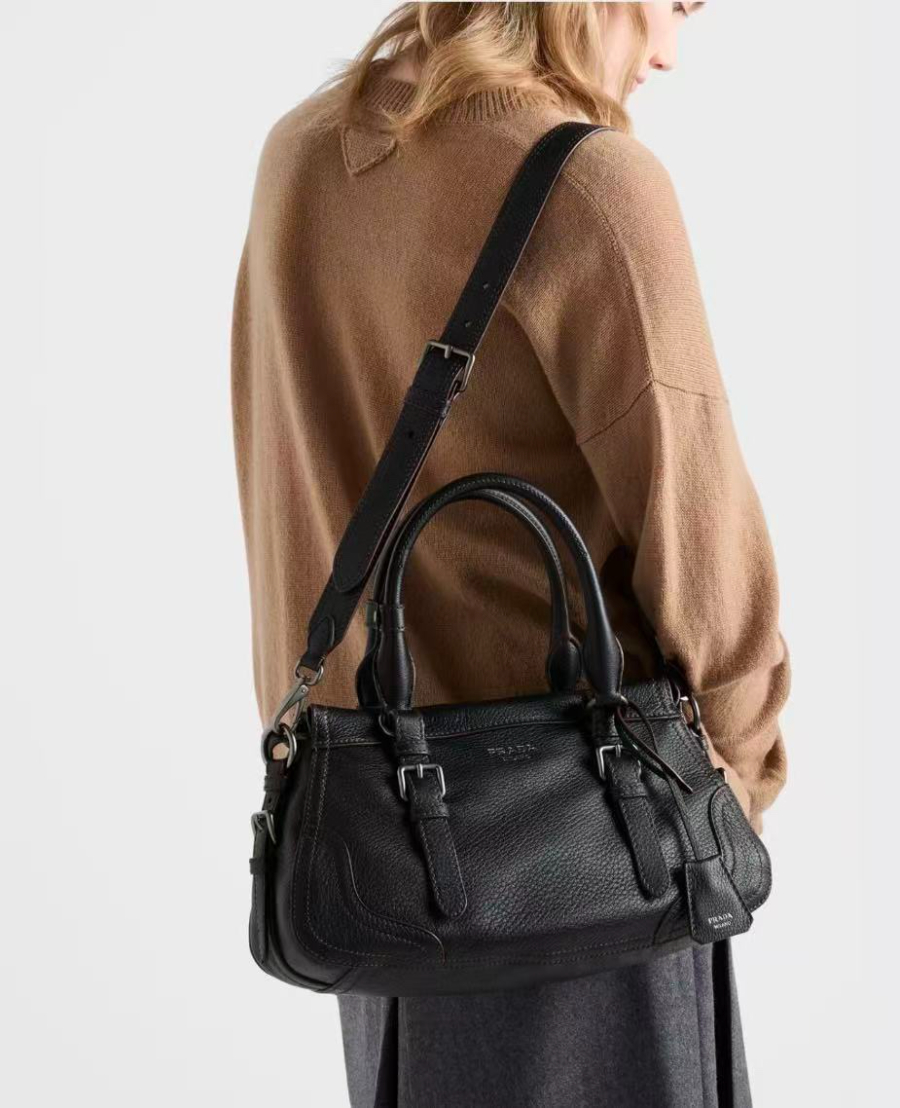 Prada Leather Top-Handle Shoulder Bag 프라다 가죽 탑핸들 내추럴 그레인카프스킨 숄더백 1BG604 블랙 35cm 4