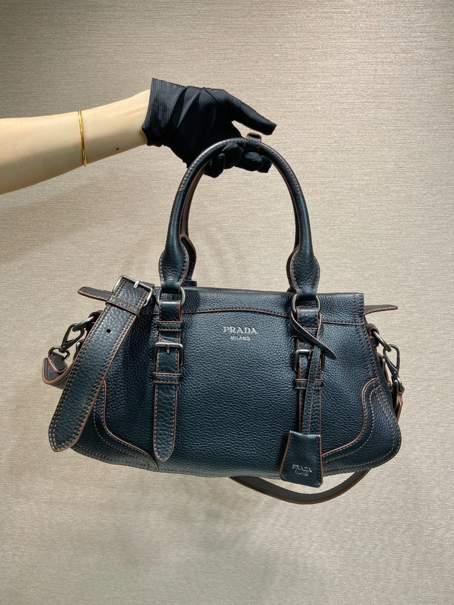 Prada Leather Top-Handle Shoulder Bag 프라다 가죽 탑핸들 내추럴 그레인카프스킨 숄더백 1BG604 블랙 35cm 6