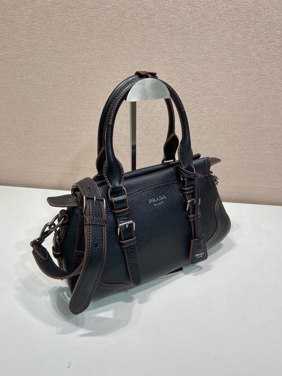 Prada Leather Top-Handle Shoulder Bag 프라다 가죽 탑핸들 내추럴 그레인카프스킨 숄더백 1BG604 블랙 35cm 7