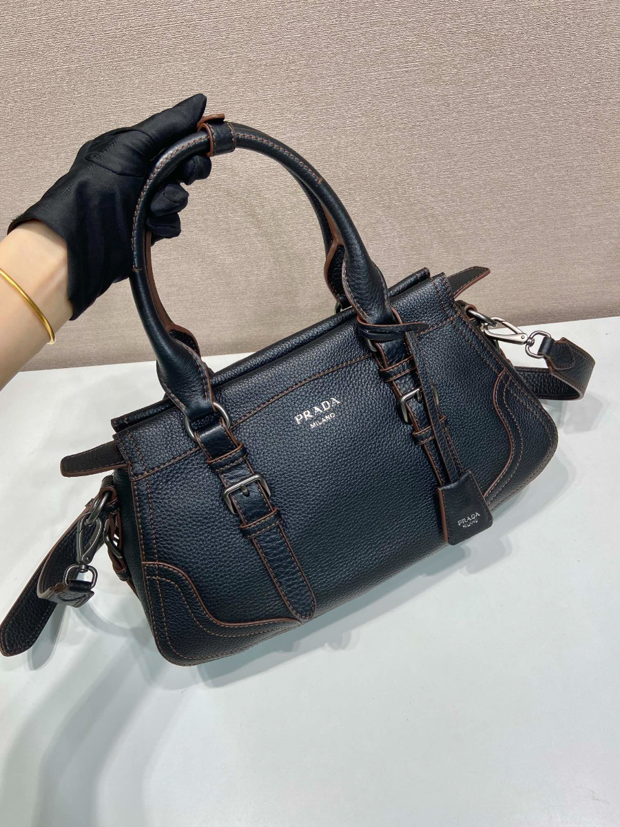 Prada Leather Top-Handle Shoulder Bag 프라다 가죽 탑핸들 내추럴 그레인카프스킨 숄더백 1BG604 블랙 35cm 8