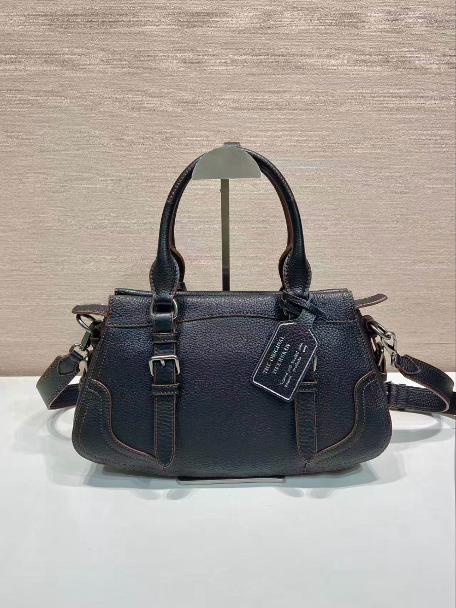 Prada Leather Top-Handle Shoulder Bag 프라다 가죽 탑핸들 내추럴 그레인카프스킨 숄더백 1BG604 블랙 35cm 9