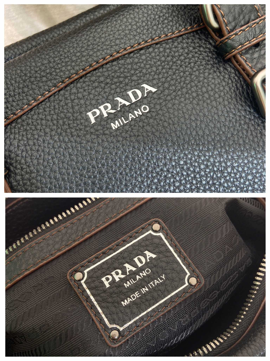 Prada Leather Top-Handle Shoulder Bag 프라다 가죽 탑핸들 내추럴 그레인카프스킨 숄더백 1BG604 블랙 35cm 11