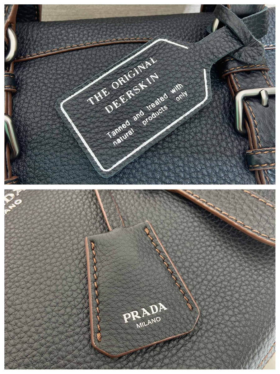 Prada Leather Top-Handle Shoulder Bag 프라다 가죽 탑핸들 내추럴 그레인카프스킨 숄더백 1BG604 블랙 35cm 13