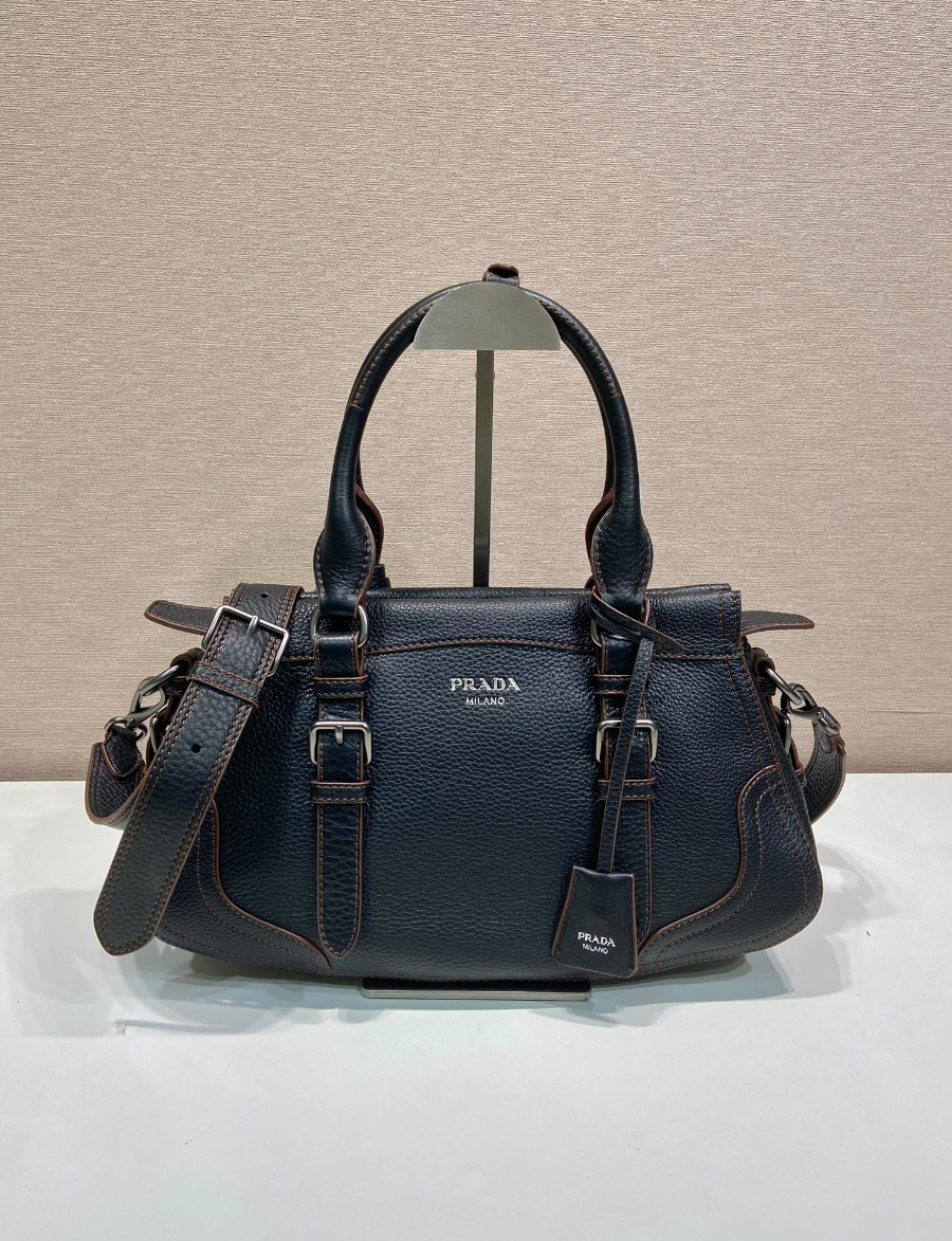 Prada Leather Top-Handle Shoulder Bag 프라다 가죽 탑핸들 내추럴 그레인카프스킨 숄더백 1BG604 블랙 35cm 2