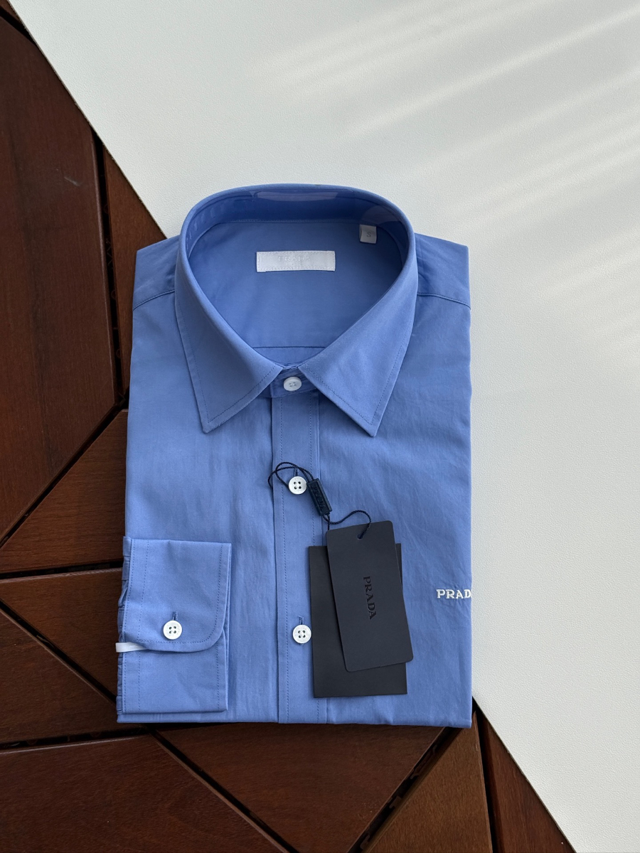 PRADA Textured Cotton Long Sleeve Shirt 프라다 텍스처드 코튼 긴팔 셔츠 블루 1
