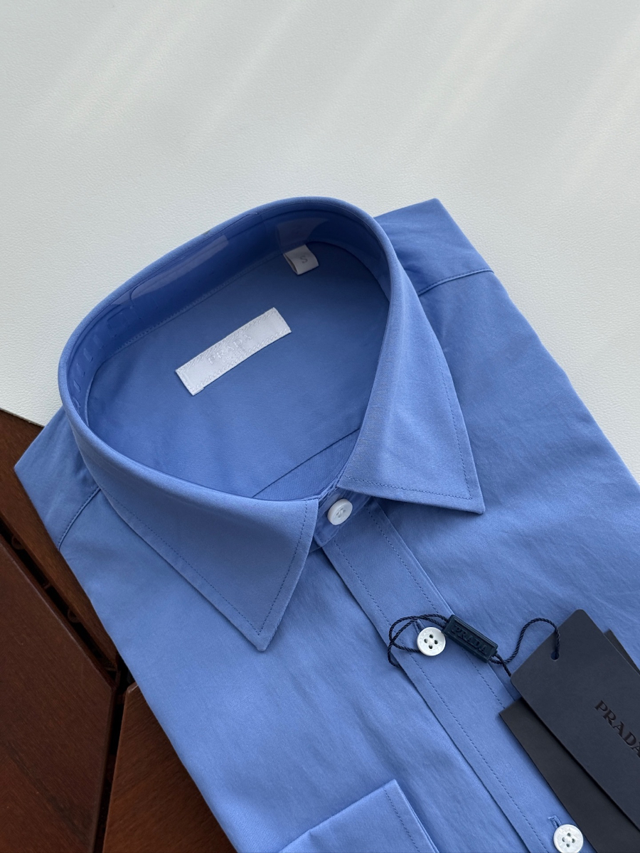 PRADA Textured Cotton Long Sleeve Shirt 프라다 텍스처드 코튼 긴팔 셔츠 블루 3