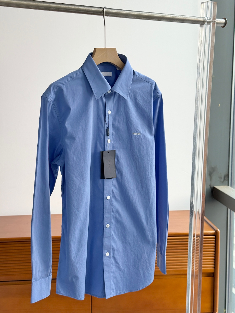 PRADA Textured Cotton Long Sleeve Shirt 프라다 텍스처드 코튼 긴팔 셔츠 블루 6