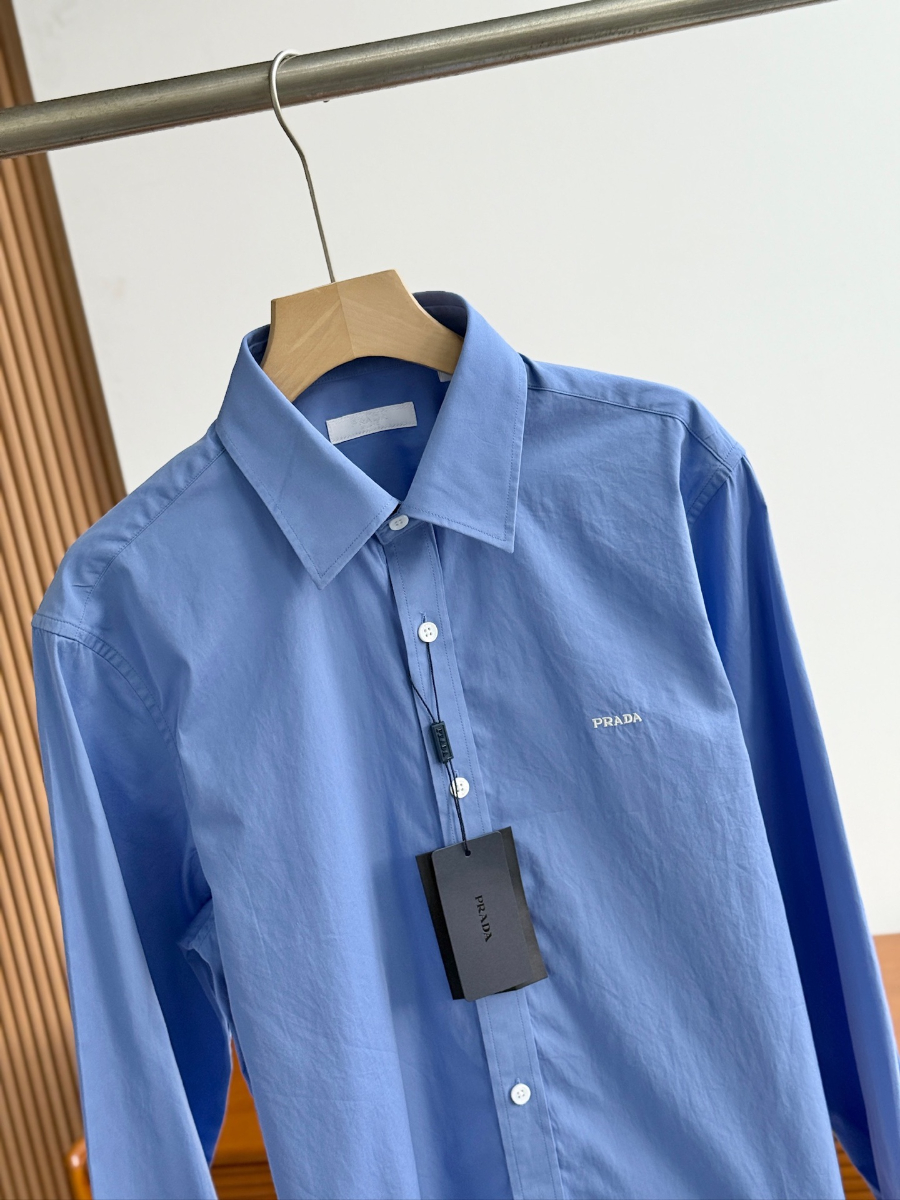 PRADA Textured Cotton Long Sleeve Shirt 프라다 텍스처드 코튼 긴팔 셔츠 블루 7