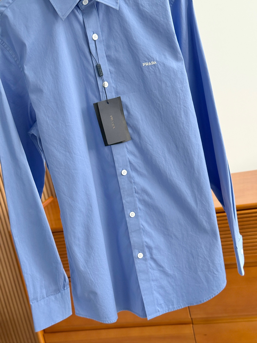 PRADA Textured Cotton Long Sleeve Shirt 프라다 텍스처드 코튼 긴팔 셔츠 블루 8