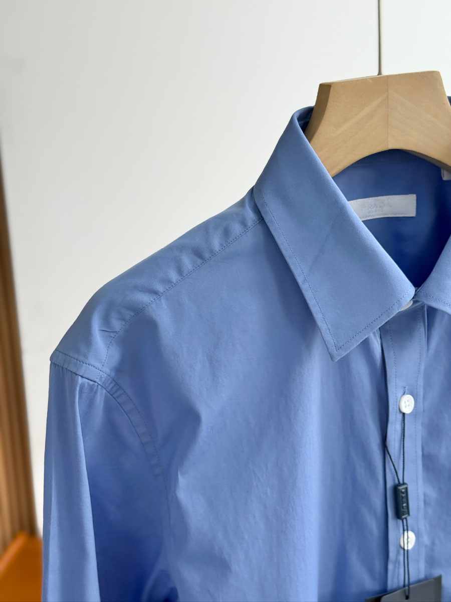 PRADA Textured Cotton Long Sleeve Shirt 프라다 텍스처드 코튼 긴팔 셔츠 블루 9