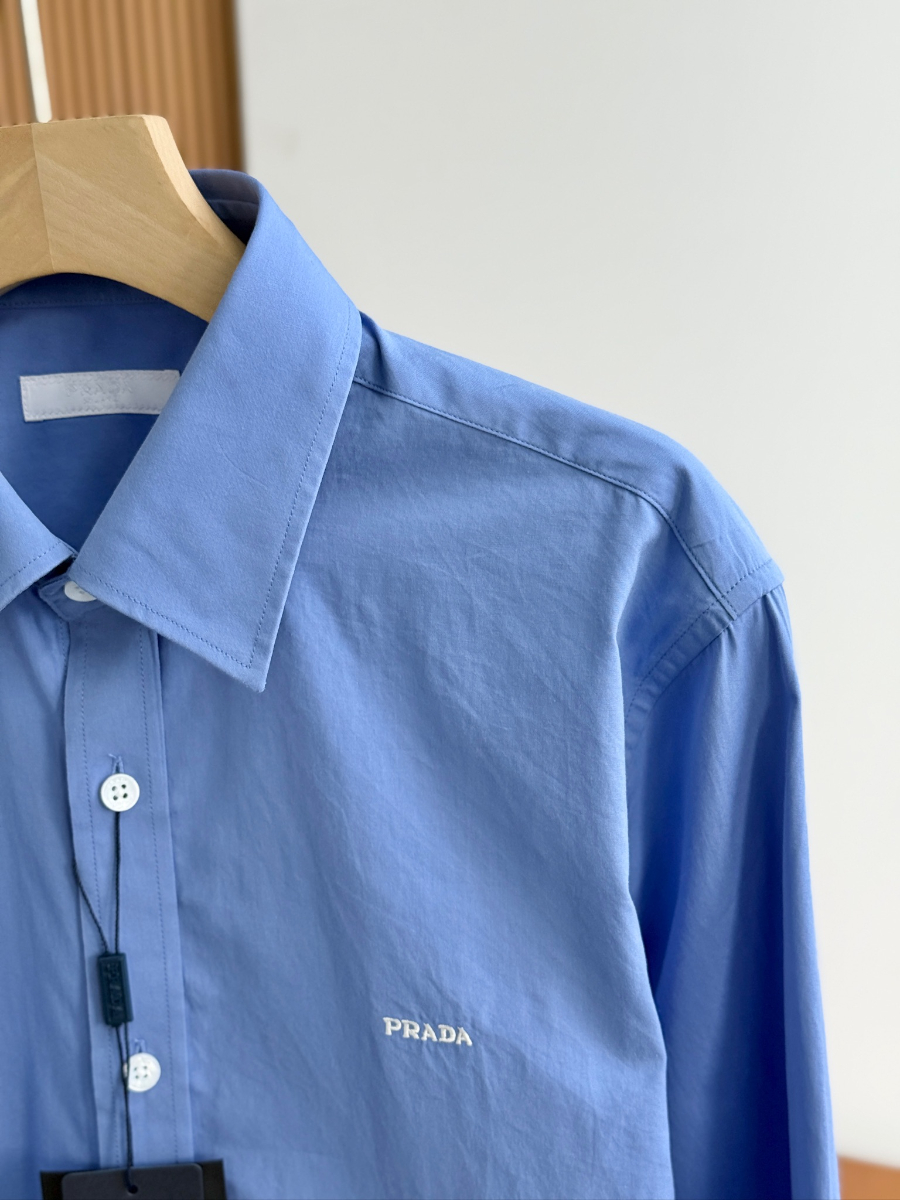 PRADA Textured Cotton Long Sleeve Shirt 프라다 텍스처드 코튼 긴팔 셔츠 블루 10