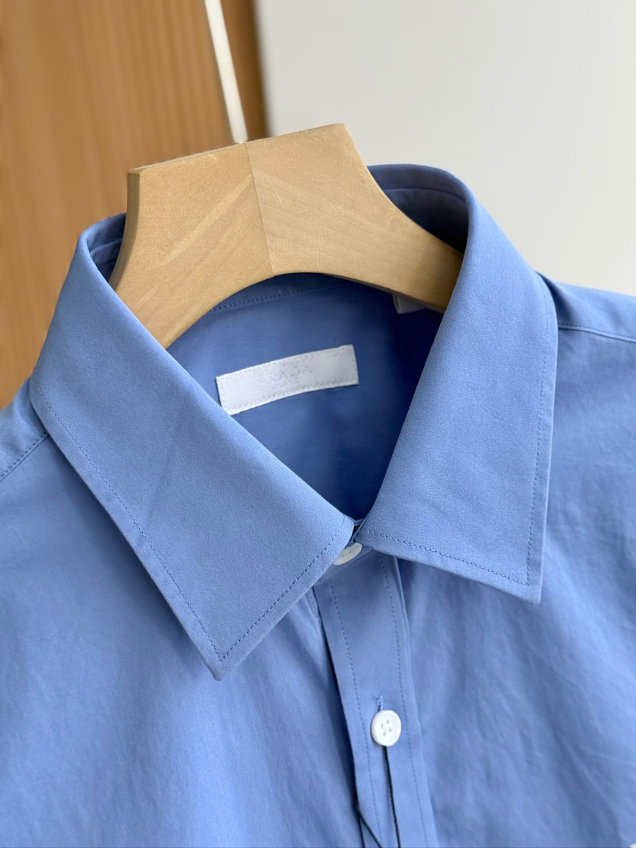 PRADA Textured Cotton Long Sleeve Shirt 프라다 텍스처드 코튼 긴팔 셔츠 블루 11